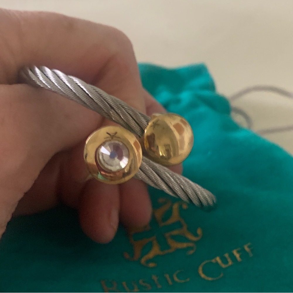 RUSTIC CUFF - BRACELET - TWIST CUFF - SILVER & GOLD WITH CLEARSTONE